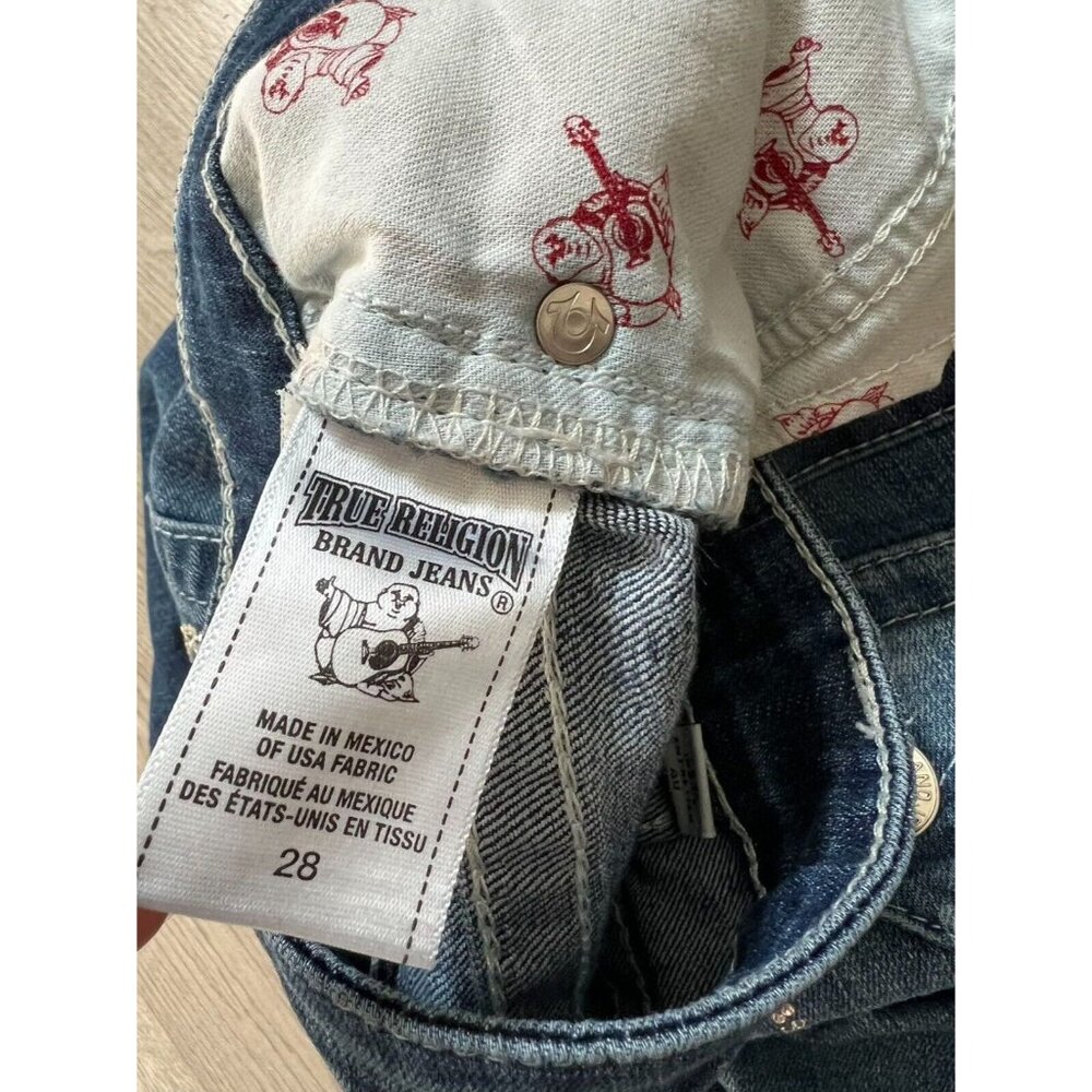 True Religion Swarovski Crystals Logo Leggings Blue Skinny Jeans Size 28 - Picture 4 of 9